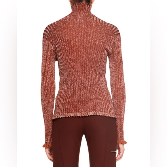 Chloe - Lurex Rib Turtleneck Knit Sweater Top in Metallic Red XS - Picture 2 of 6